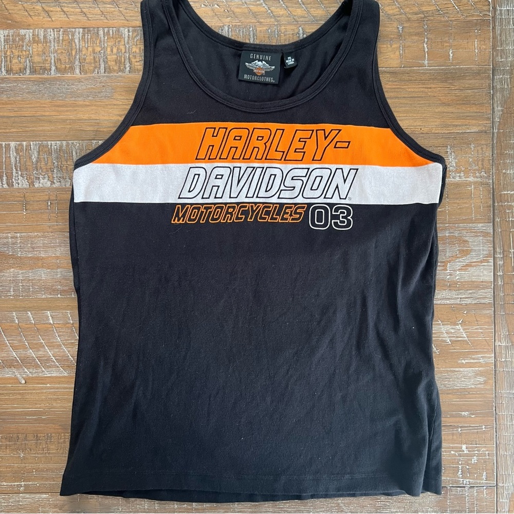 Harley-Davidson Women's 2XL Black Orange Graphic Tank Top Biker Motorcycle XXL